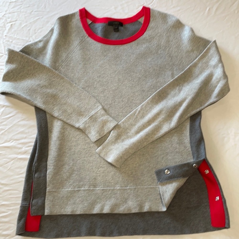 J. Crew Two Tone Gray Sweater with Red Trim